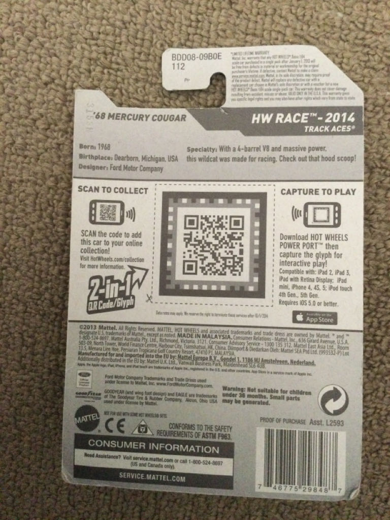 ’68 Mercury Cougar - HW Race toy car collectible - Main Image 2