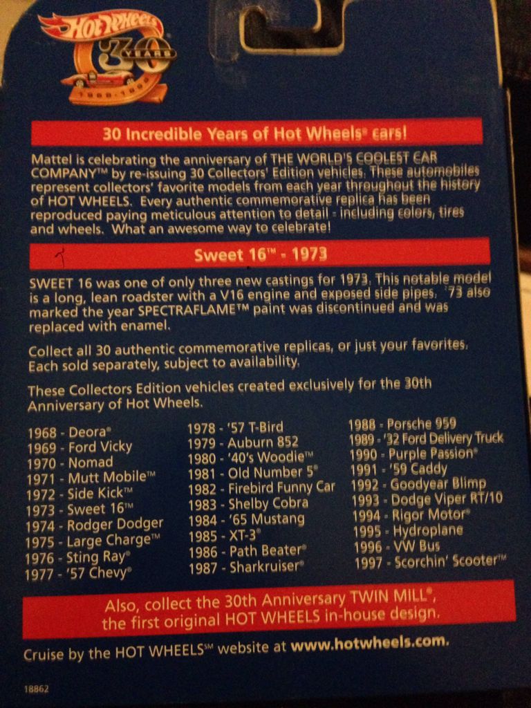 Sweet 16 - COLLECTOR EDITION’S 1998 30th ANNIVERSARY toy car collectible - Main Image 2