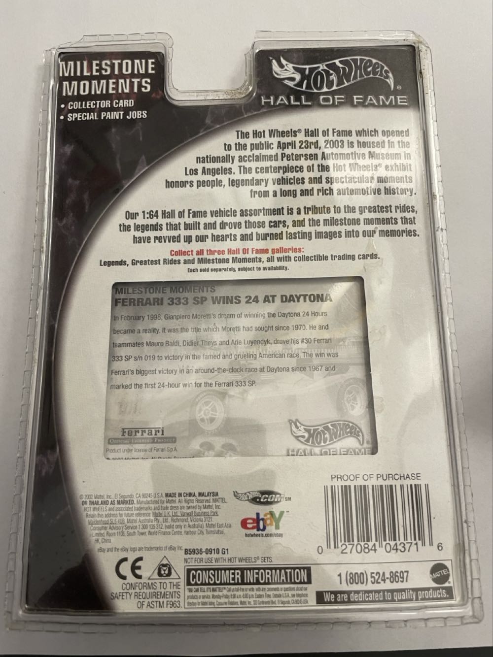 Hall Of Fame LEGENDS Ferrarri 333 SP - Hall Of Fame - Milestone Moments toy car collectible - Main Image 2