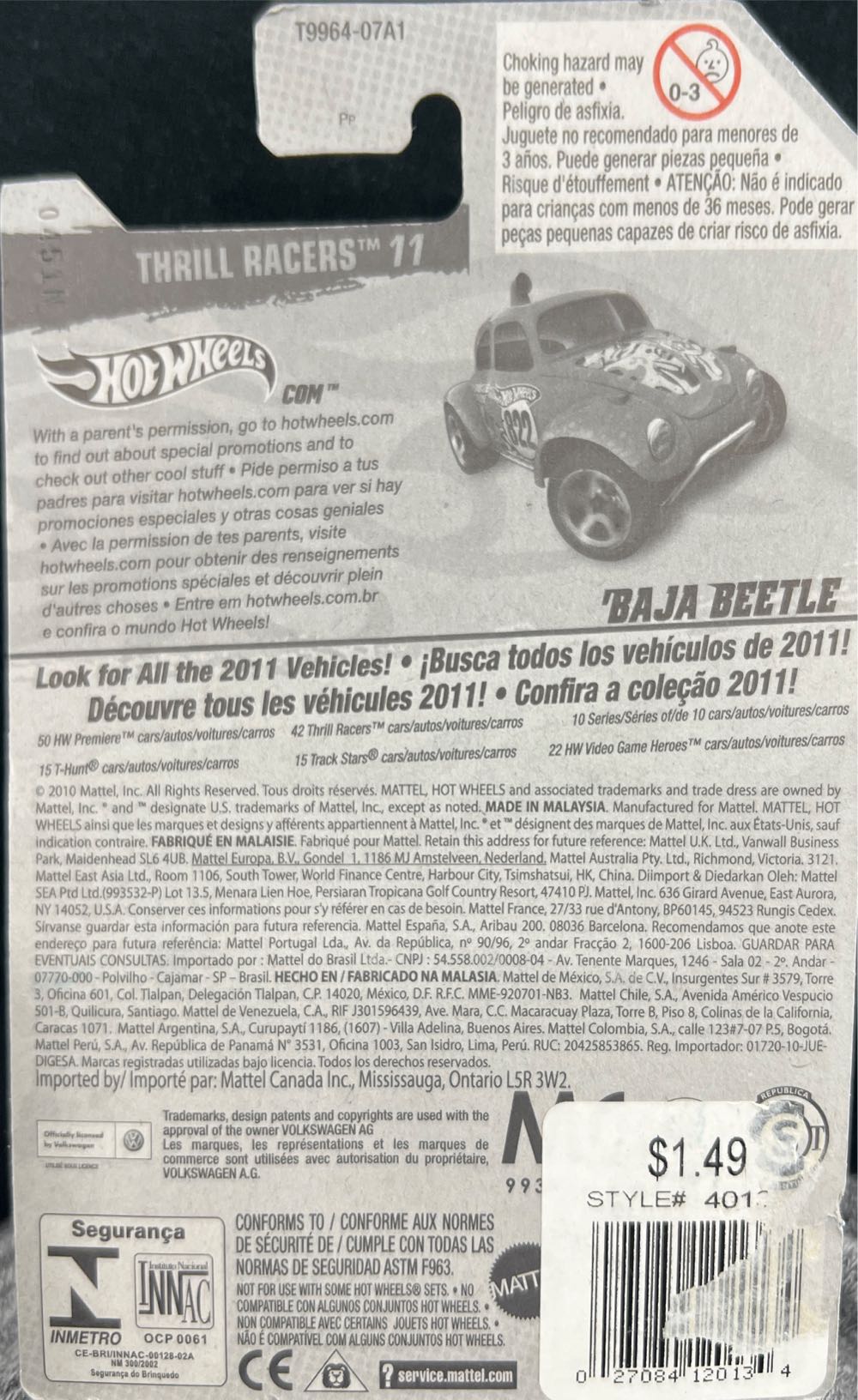 VW ‘11 Baja Beetle - Thrill Racers - Jungle ’11 toy car collectible - Main Image 2