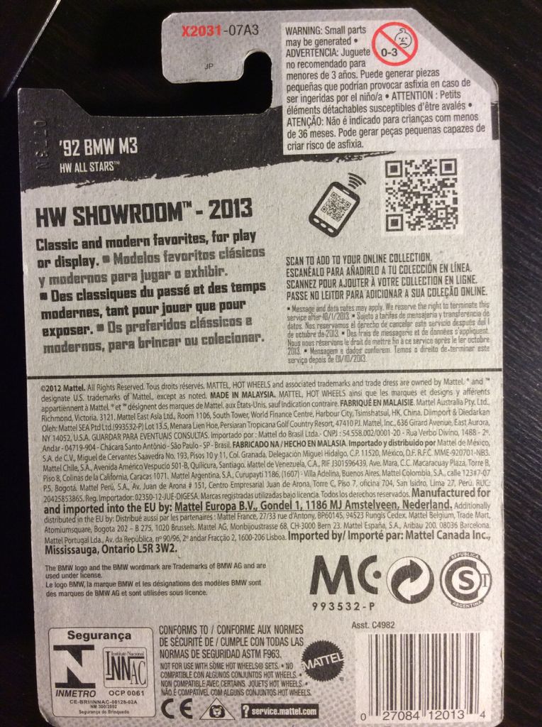1992 BMW M3 - 2013 HW Showroom - All Stars toy car collectible - Main Image 2