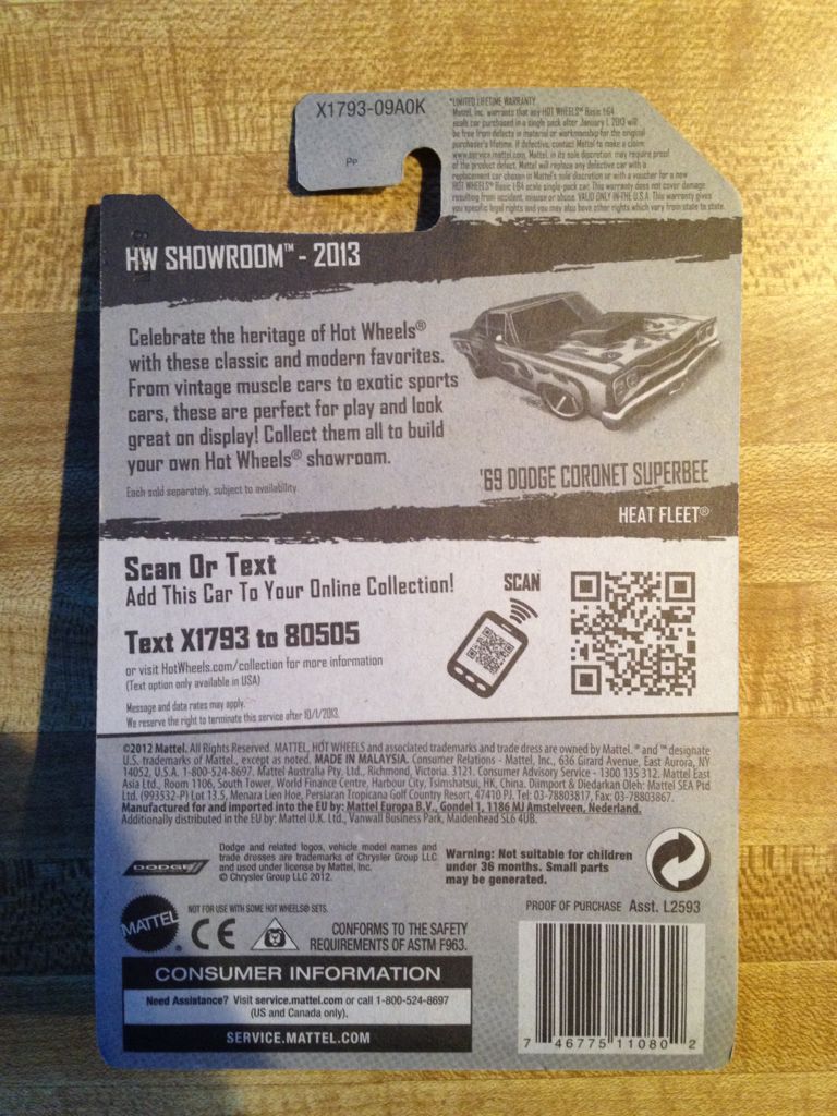 68 Dodge Coronet Super Bee - 2013 HW Showroom toy car collectible - Main Image 2