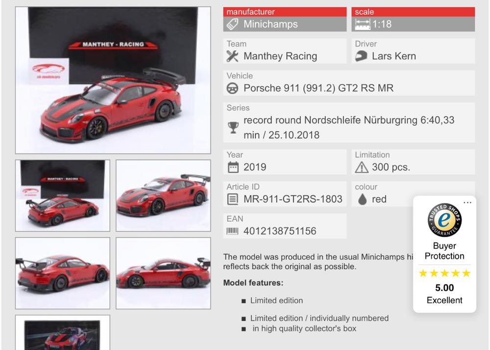 2019 Porsche 911 991.2 GT2 RS MR Manthey Racing Minichamps Lars Kern - Minichamps 1:18 toy car collectible - Main Image 3