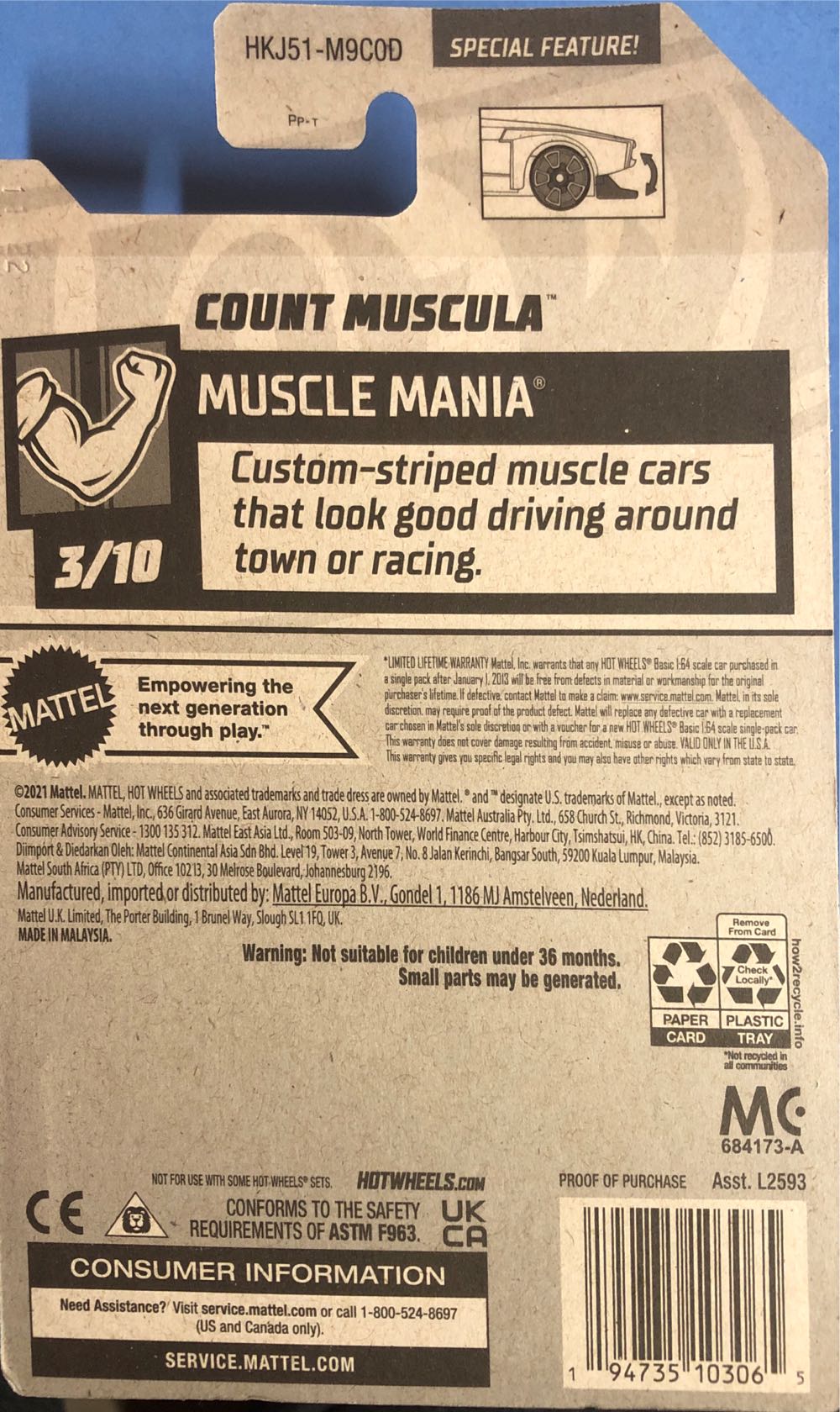 2023 Hot Wheels Count Muscula - Muscle Mania toy car collectible [Barcode 194735103065] - Main Image 2