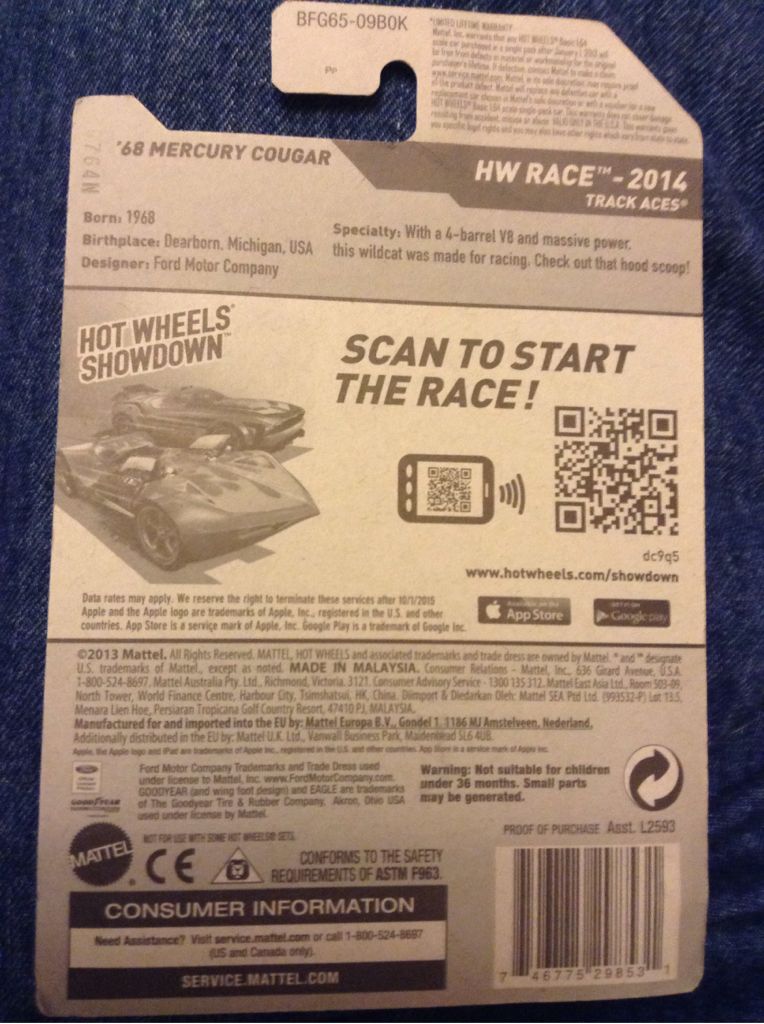 ’68 Mercury Cougar - ’14 HW Race toy car collectible - Main Image 2