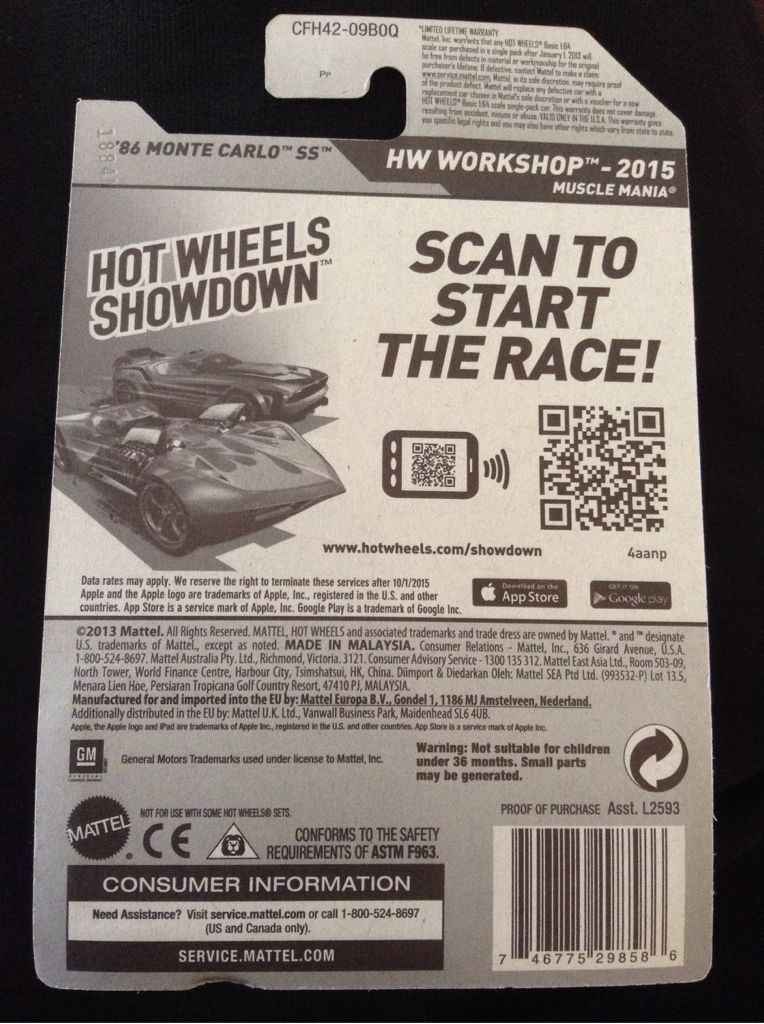 ‘86 Monte Carlo SS - 2015 - HW Workshop - Muscle Mania toy car collectible - Main Image 2