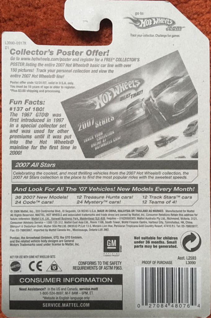 137/180 ’67 Pontiac GTO - 2007 - HW All Stars™️ toy car collectible - Main Image 2