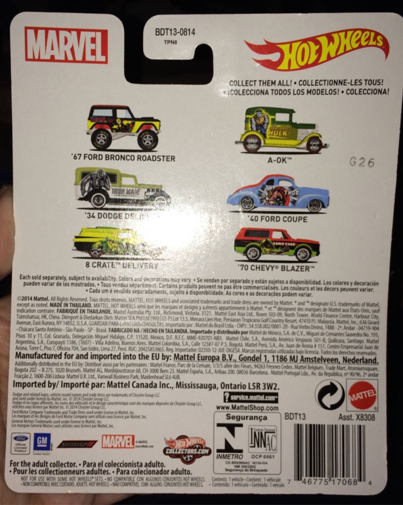 A-OK Marvel Incredible Hulk - HW Marvel 2014 toy car collectible - Main Image 2