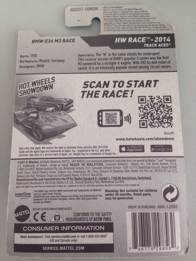 BMW E36 M3 Race - ’14 HW Race toy car collectible - Main Image 2