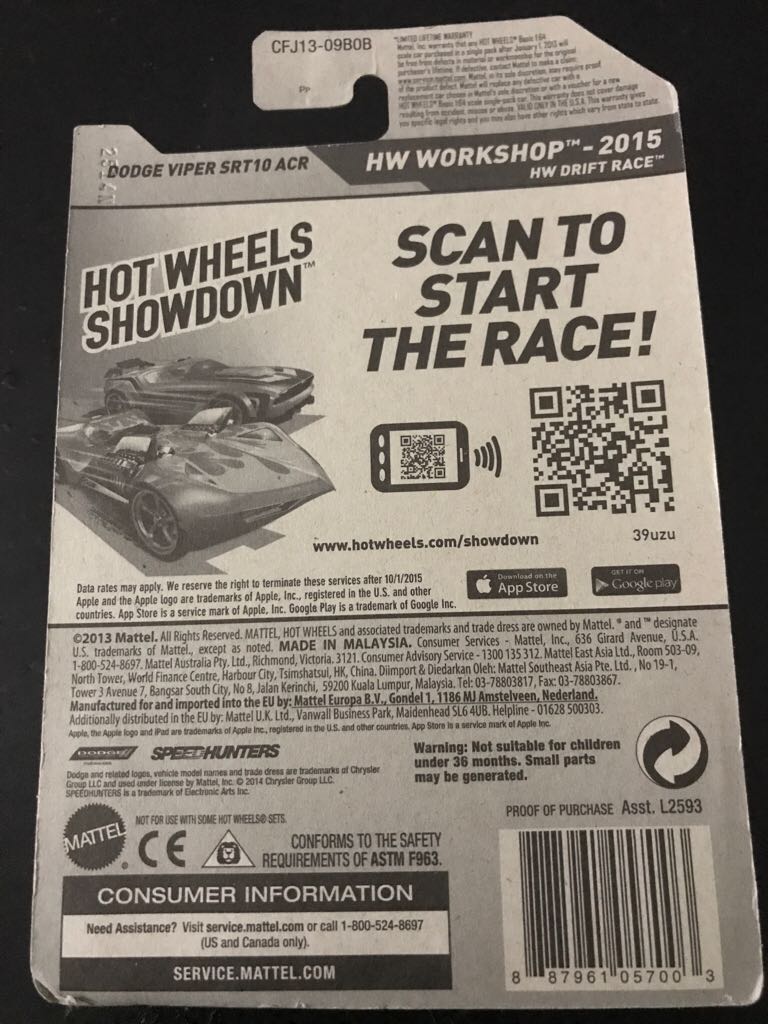 Dodge Viper Srt10 Acr - HW WORKSHOP -2015 HW Drift Race toy car collectible - Main Image 2