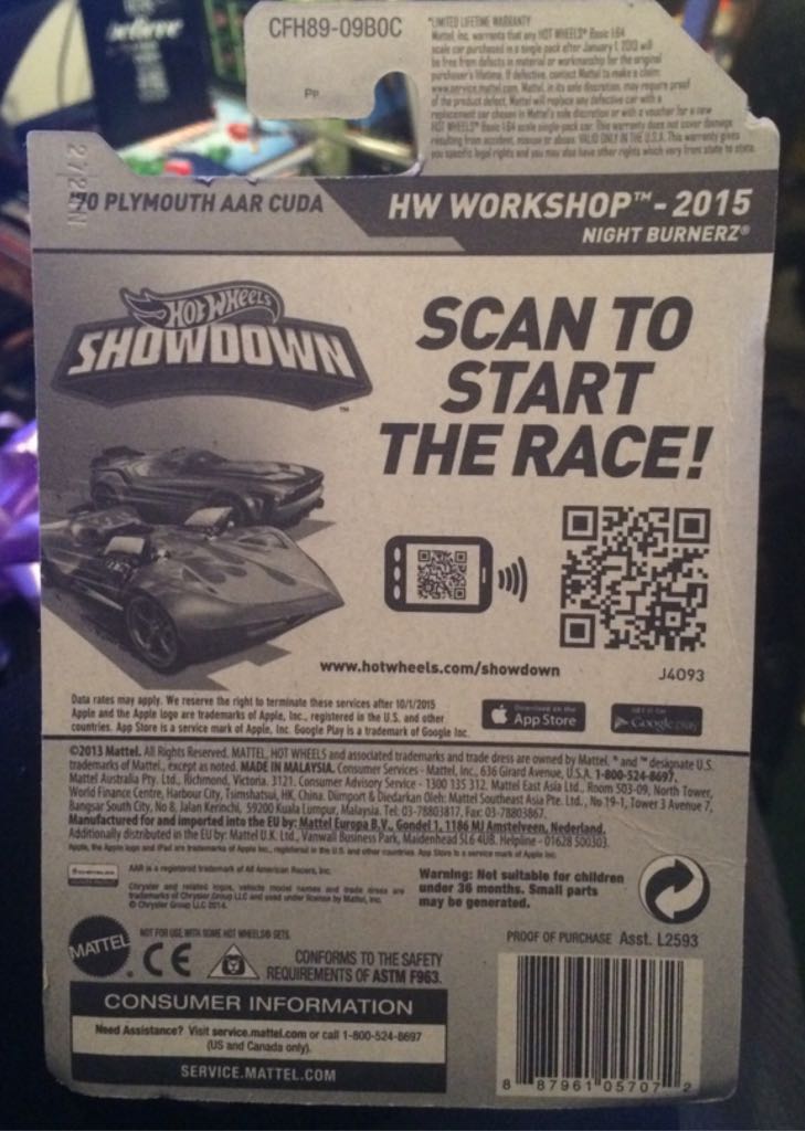 ’70 Plymouth AAR Cuda - 2015 HW Workshop - NightBurnerz toy car collectible - Main Image 2