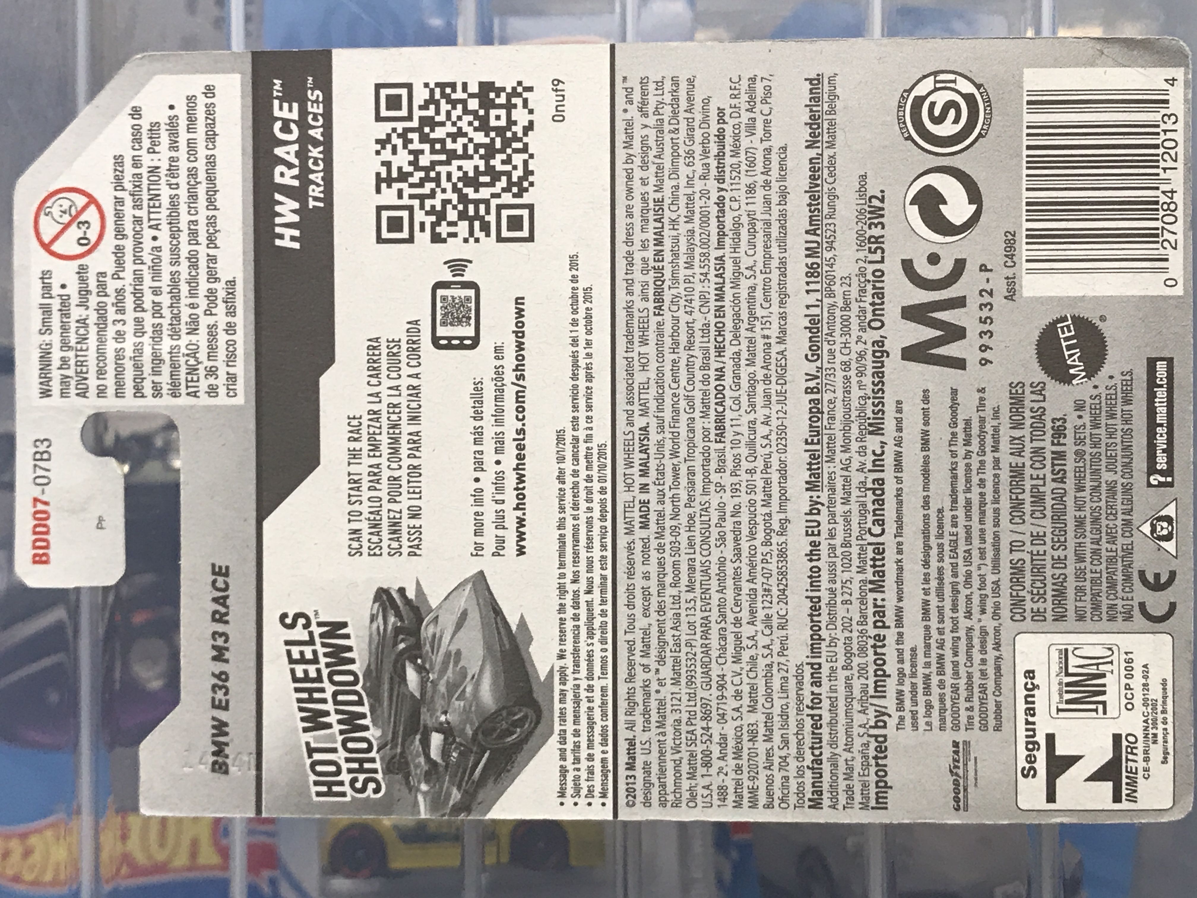 BMW E36 M3 Race - 2014 - HW Race - Track Aces toy car collectible - Main Image 2