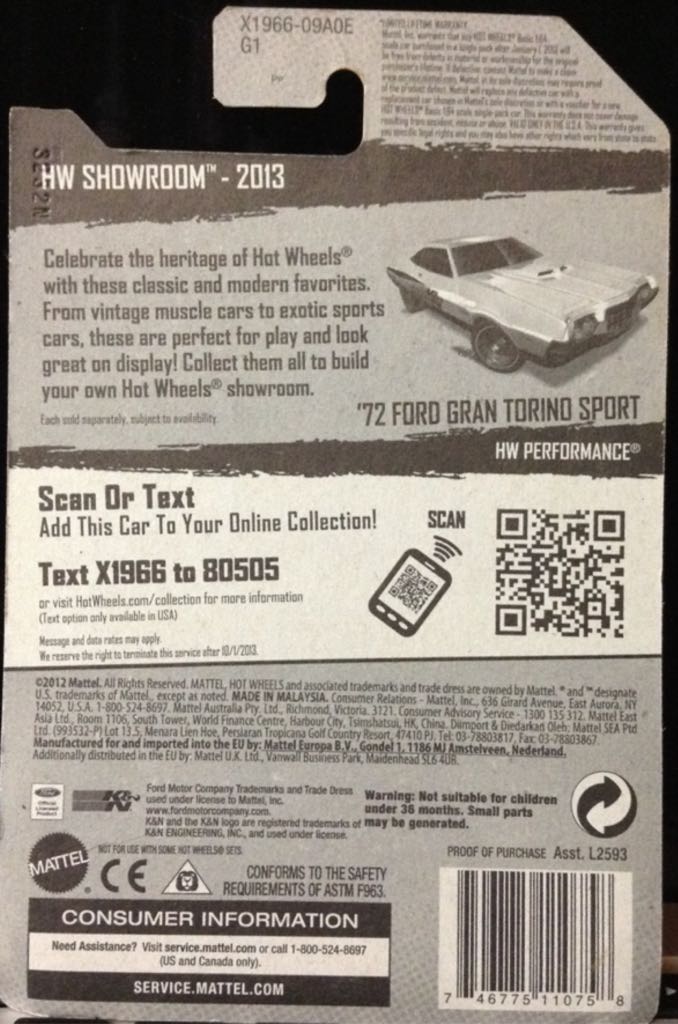 ’72 Ford Gran Torino Sport - 2013 HW Showroom toy car collectible - Main Image 2