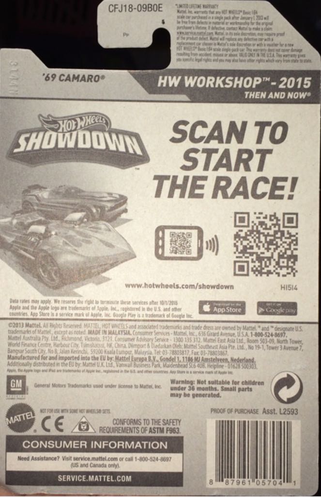 Hot Wheels 1969 Chevrolet Camaro  - HW Workshop - 2015 Then And Now toy car collectible - Main Image 2