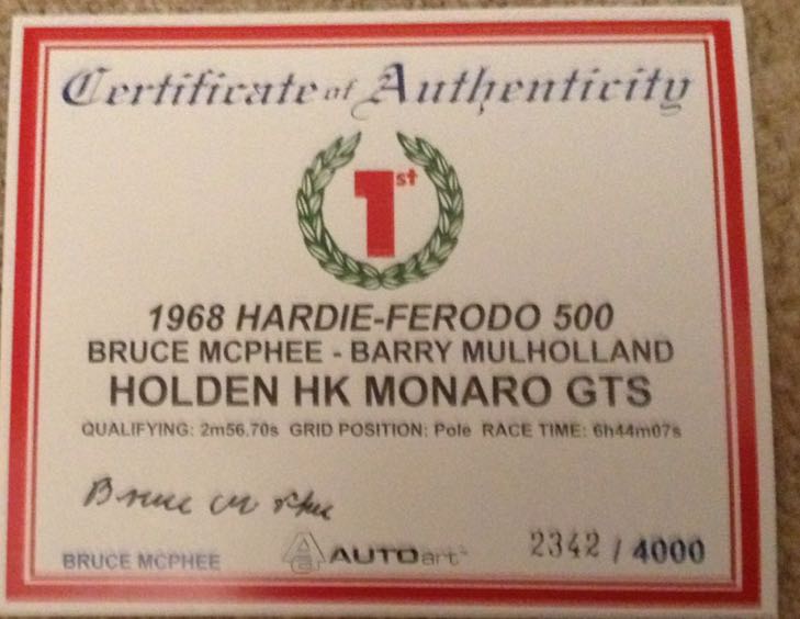 Bathurst Winner 1968 - Bruce McPhee and Barry Mulholland - Bathurst Winners 1/18 toy car collectible - Main Image 2