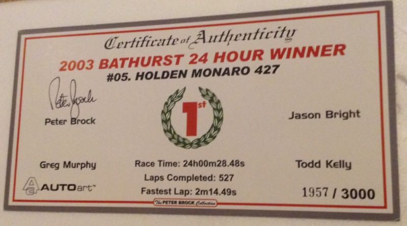 Bathurst Winner - 2004 24 Hour Race - Peter Brock, Jason Bright, Greg Murphy and Todd Kelly - Peter Brock toy car collectible - Main Image 2