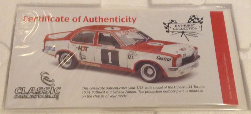 Peter Brock and Brian Sampson - 1974 Bathurst HDT L34 Torana - Bathurst toy car collectible - Main Image 2