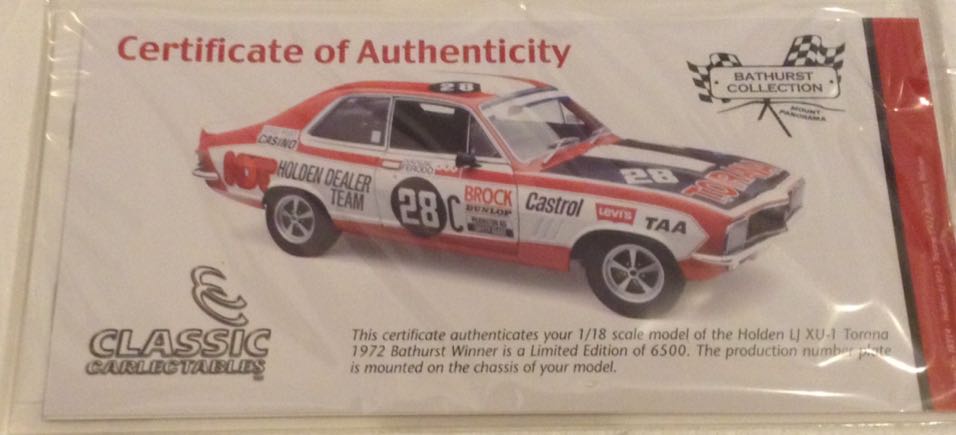 Peter Brock 1972  Torana XU-2 V8 - Peter Brock toy car collectible - Main Image 2