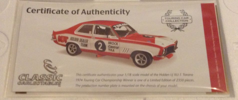 Peter Brock - 1974 ATCC Winning XU-1 Torana  - Peter Brock , ATCC Winners toy car collectible - Main Image 2