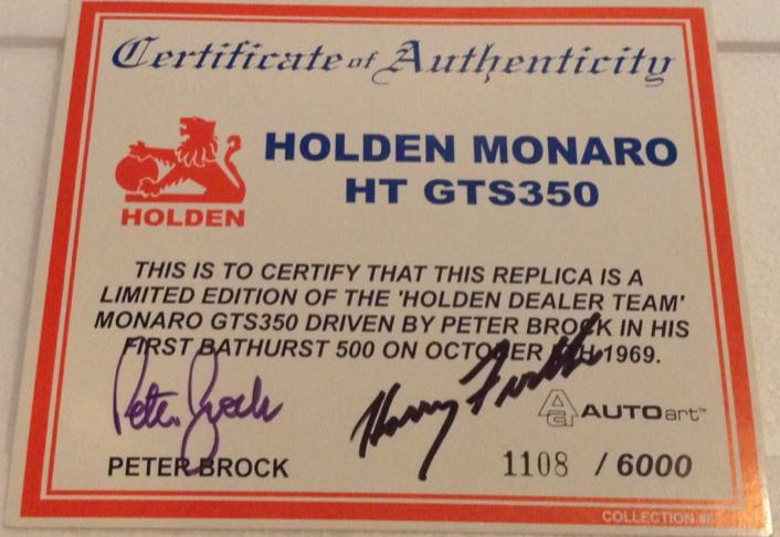 Peter Brock - 1969 Bathurst HDT Gts-350 Monaro - Peter Brock toy car collectible - Main Image 2