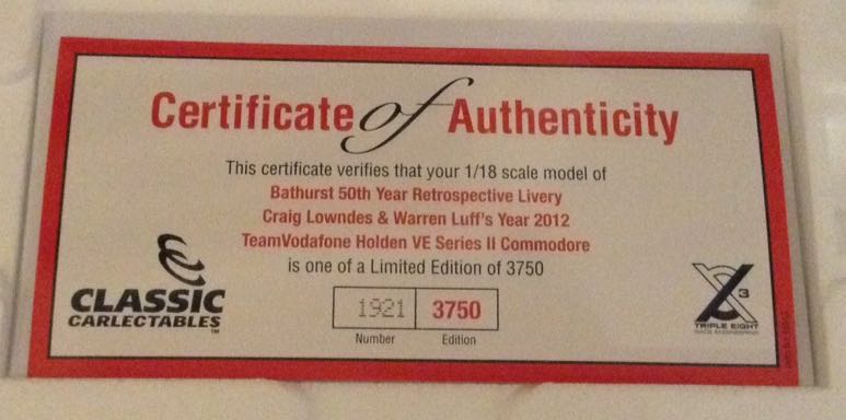 Craig Lowndes And Warren Luff 2012 - Bathurst 50th Retrospective Livery , Team Vodafone  - Craig Lowndes toy car collectible - Main Image 2