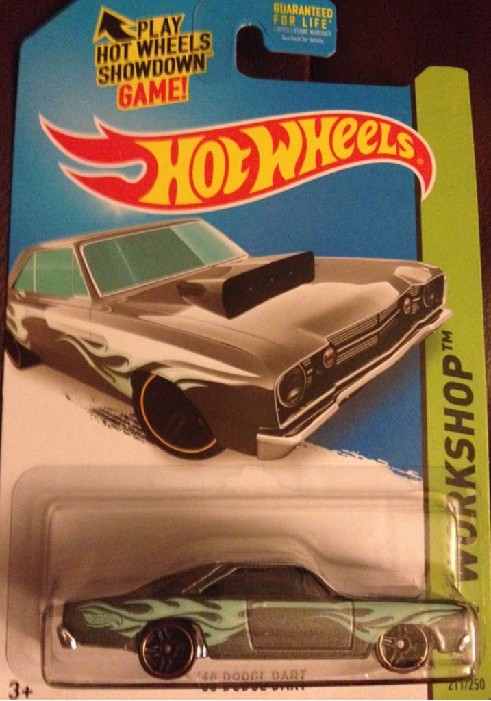 ’68 Dodge Dart Gray W/ Light Blue Flames - HW Workshop - 2014 Heat Fleet toy car collectible - Main Image 1