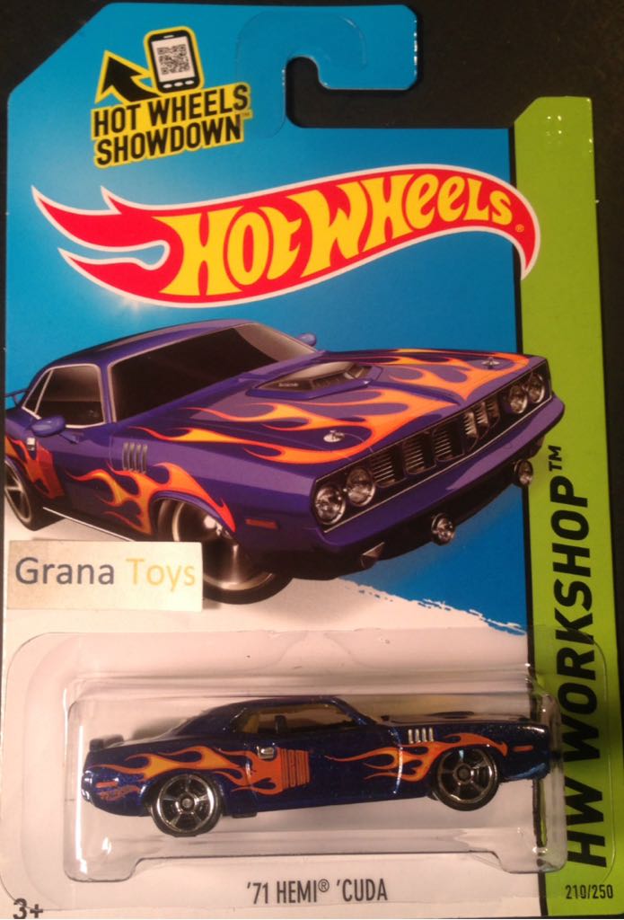 ’71 Hemi ’CUDA Purple W/yellow And Orange Flame - 2015 - HW Workshop - Heat Fleet toy car collectible - Main Image 2