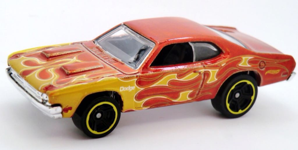 ’71 Dodge Demon Maron Red W/ Yellow Flames - HW Workshop - 2014 Heat Fleet toy car collectible - Main Image 2