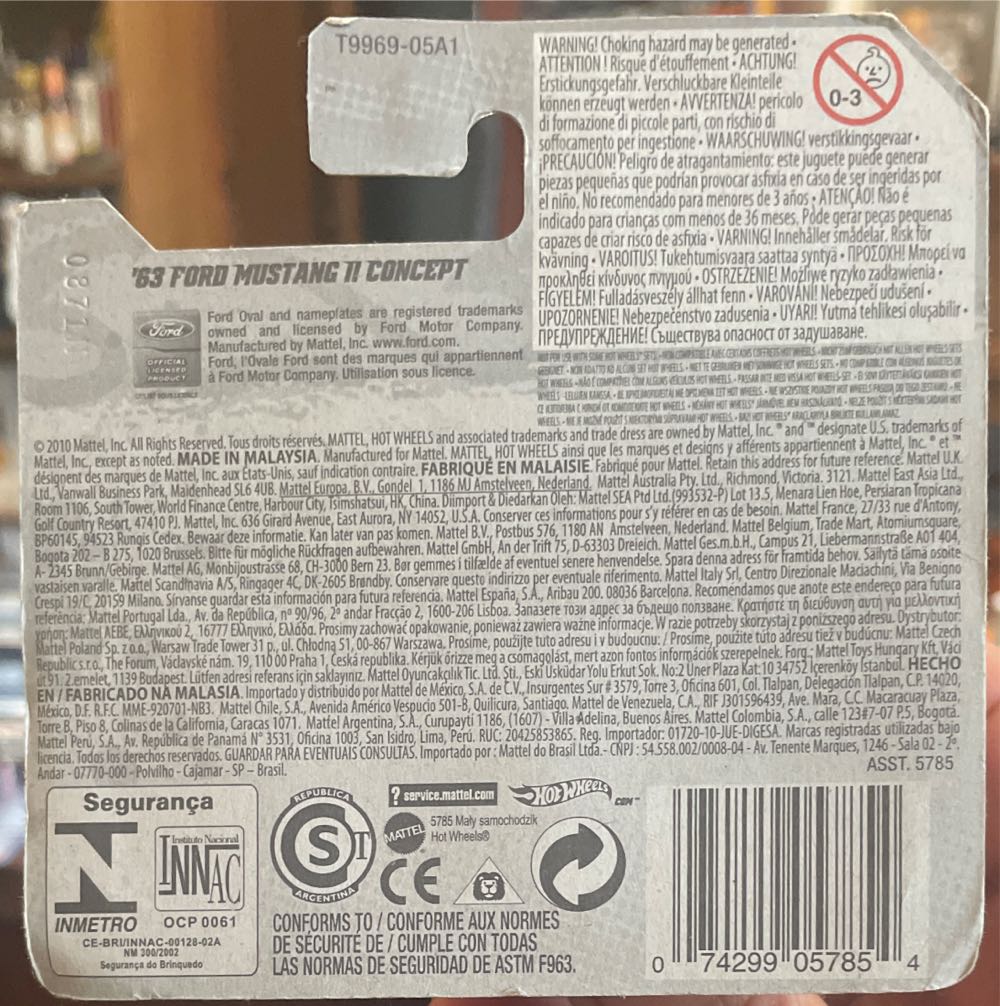 ‘63 Ford Mustang II Concept Blue Short Card - 2011 HW PREMIER toy car collectible - Main Image 3