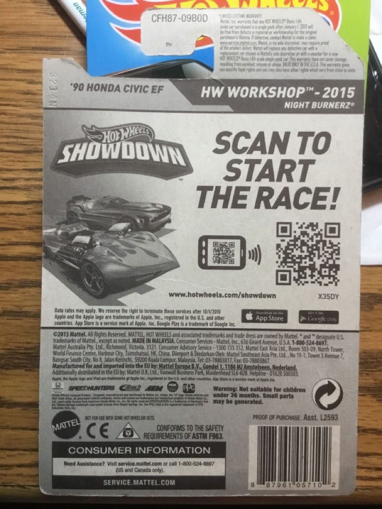 1990 Honda Civic EF - HW Workshop: Nightburnerz toy car collectible - Main Image 2