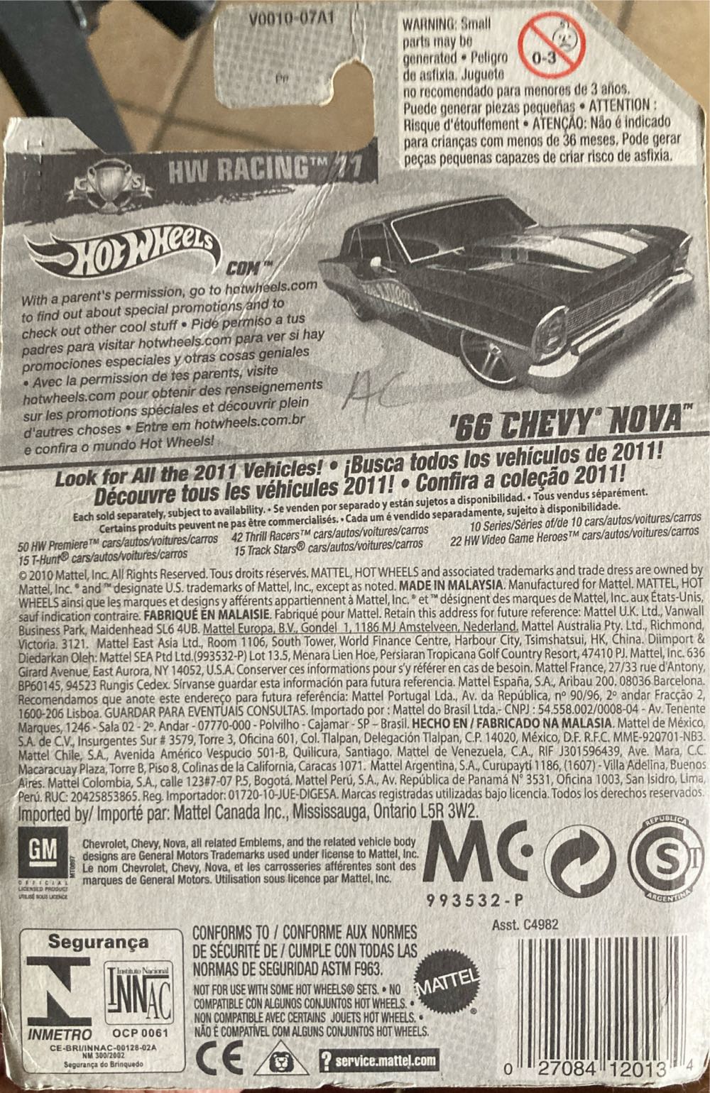 ’66 Chevy Nova - HW Racing 11 toy car collectible - Main Image 2
