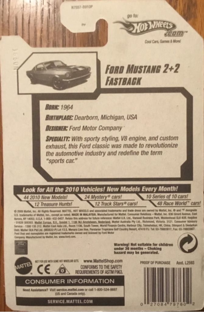 Ford Mustang Fastback R7557-0910B - Faster Than Ever ‘10 toy car collectible - Main Image 2