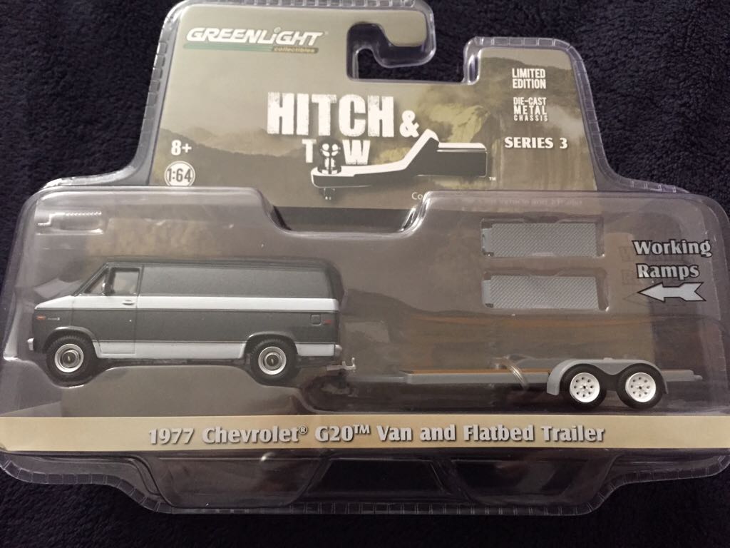 1977 Chevrolet G20 Van And Flatbed Trailer - Greenlight toy car collectible - Main Image 1