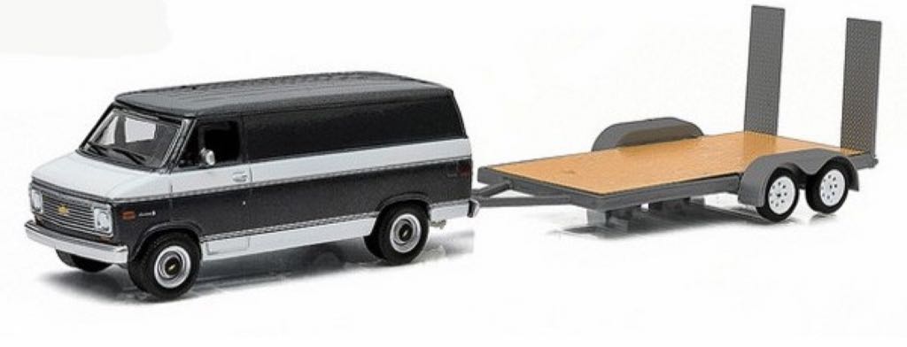 1977 Chevrolet G20 Van And Flatbed Trailer - Greenlight toy car collectible - Main Image 2