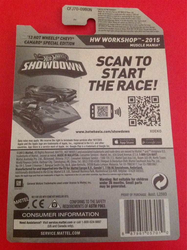 ‘13 Hot Wheels Chevy Camaro Special Edition - 2015 - HW Workshop - Muscle Mania toy car collectible - Main Image 2