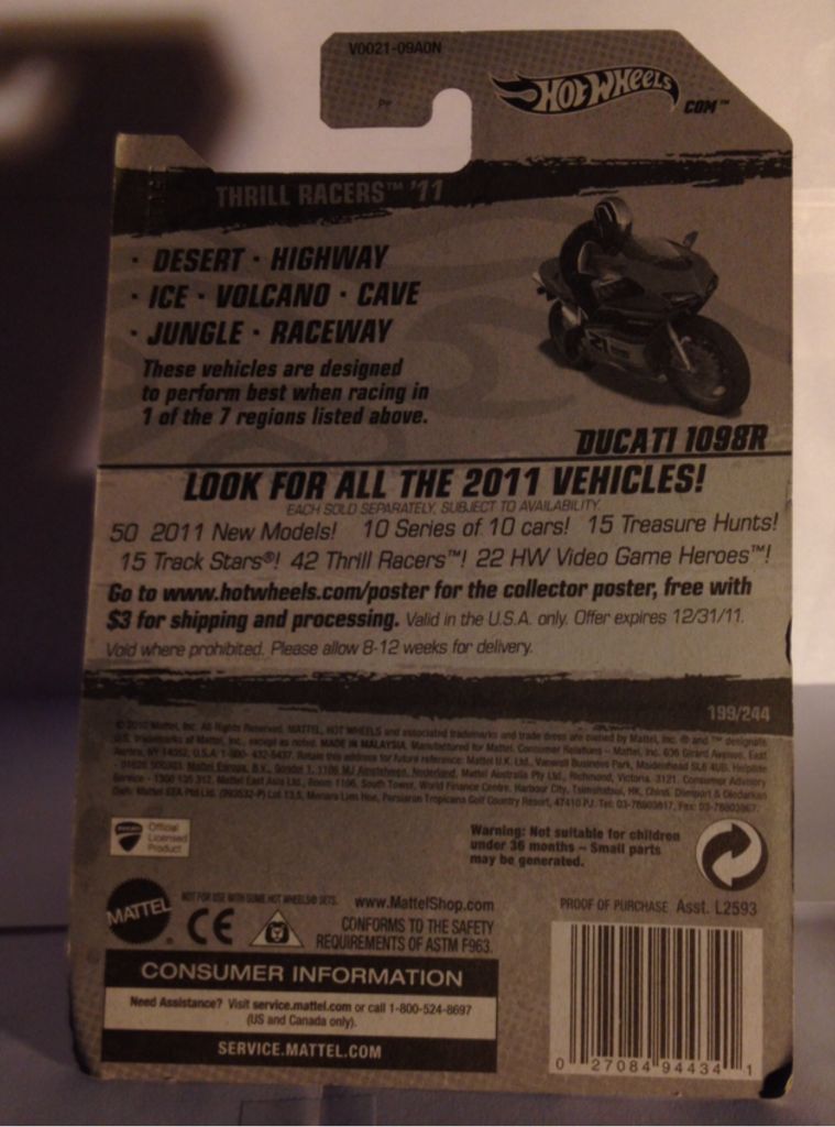 Hot Wheels Ducati 1098R - Thrill Racers - Volcano toy car collectible - Main Image 2