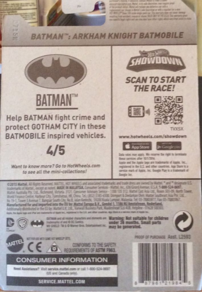 Arkam Knight Batmobile - HW City Batman toy car collectible - Main Image 2