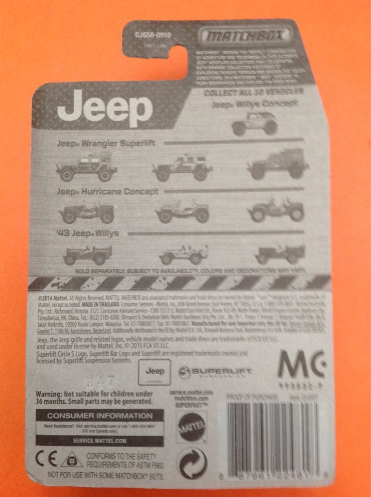 JEEP WRANGLER SUPERLIFT - 2015 Matchbox Jeep toy car collectible - Main Image 2