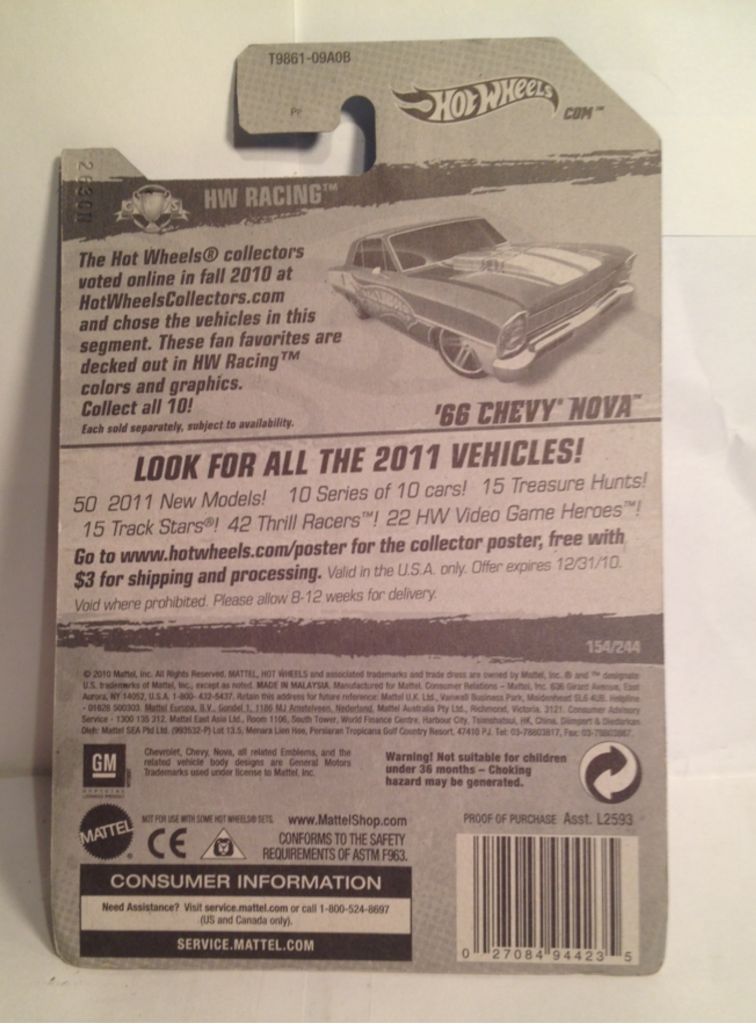 ‘66 Chevy Nova - 2011 HW Racing toy car collectible - Main Image 2