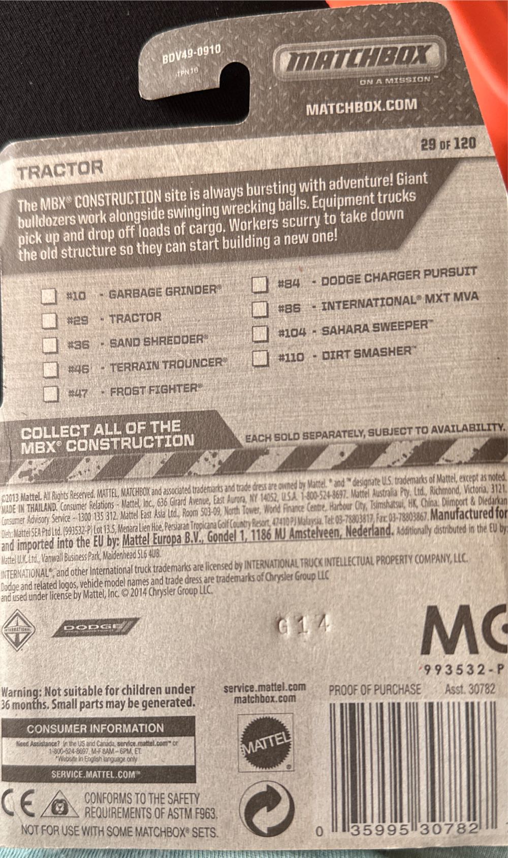 Matchbox Tractor - MBX Construction toy car collectible - Main Image 2