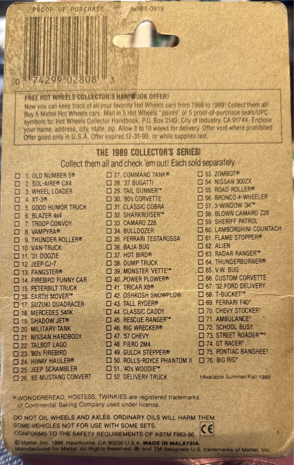 Wonder Bread Delivery Truck - 1989 Hot Wheels Workhorses toy car collectible - Main Image 2