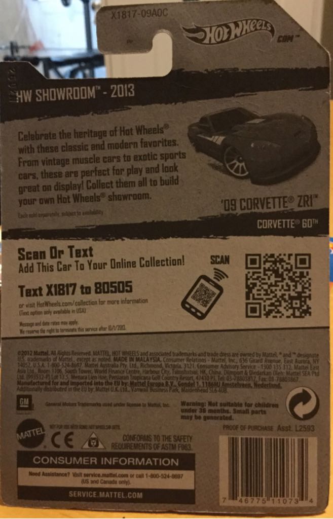 2009 Corvette ZR1 (Loose) - 2013 HW Showroom toy car collectible - Main Image 2