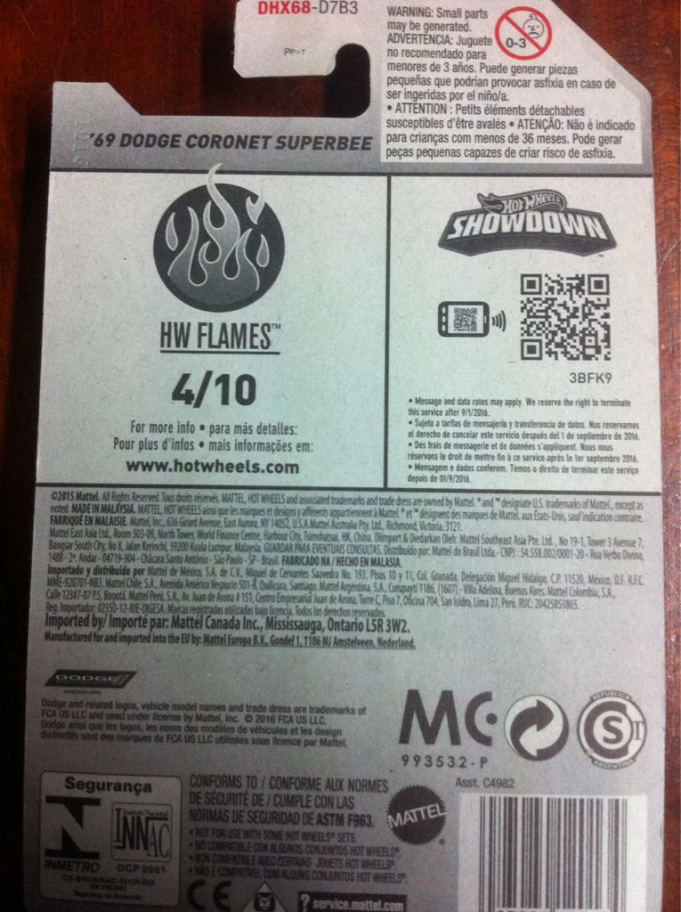 ’69 Dodge Coronet Superbee - ’16 HW Flames toy car collectible - Main Image 2