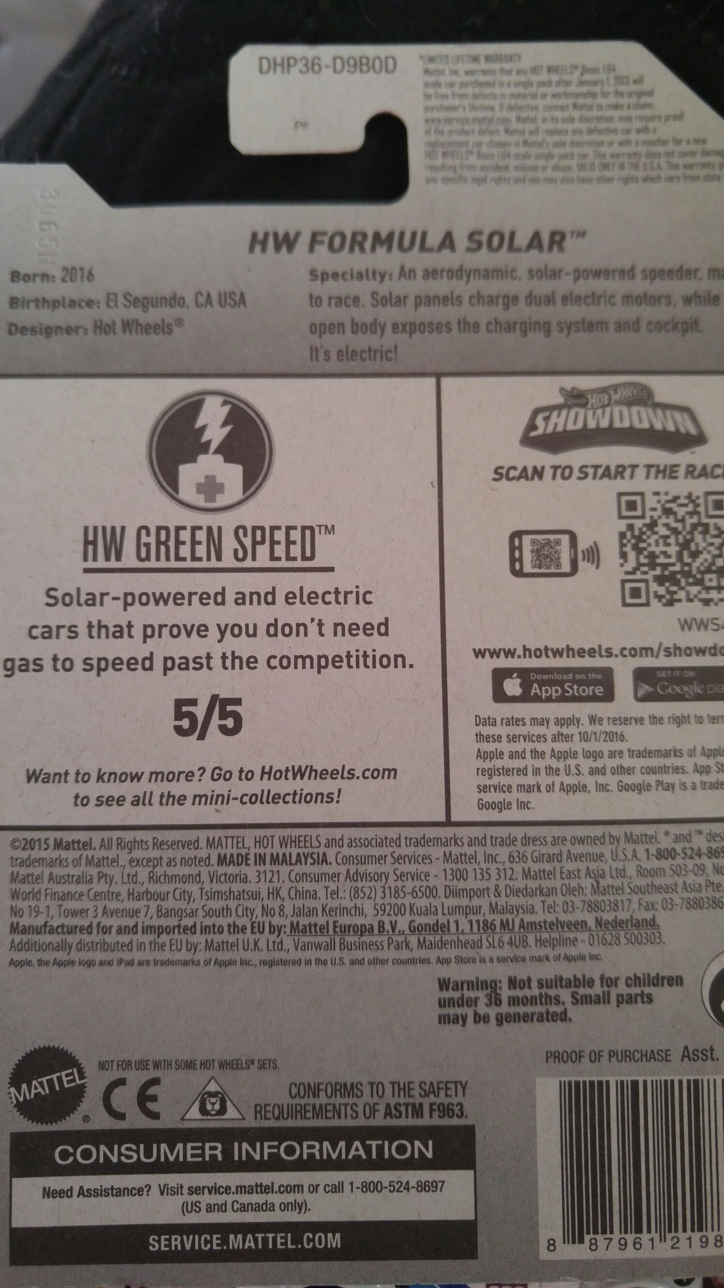 HW Formula Solar - 2016 - HW Green Speed toy car collectible - Main Image 2