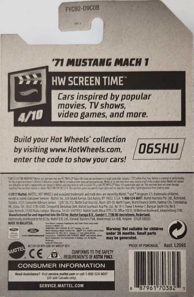 ‘71 Ford Mustang Mach 1 - HW Screen Time toy car collectible - Main Image 2