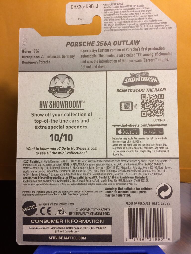 Hot Wheels - Porsche 356A Outlaw - ’16 HW Showroom toy car collectible - Main Image 2