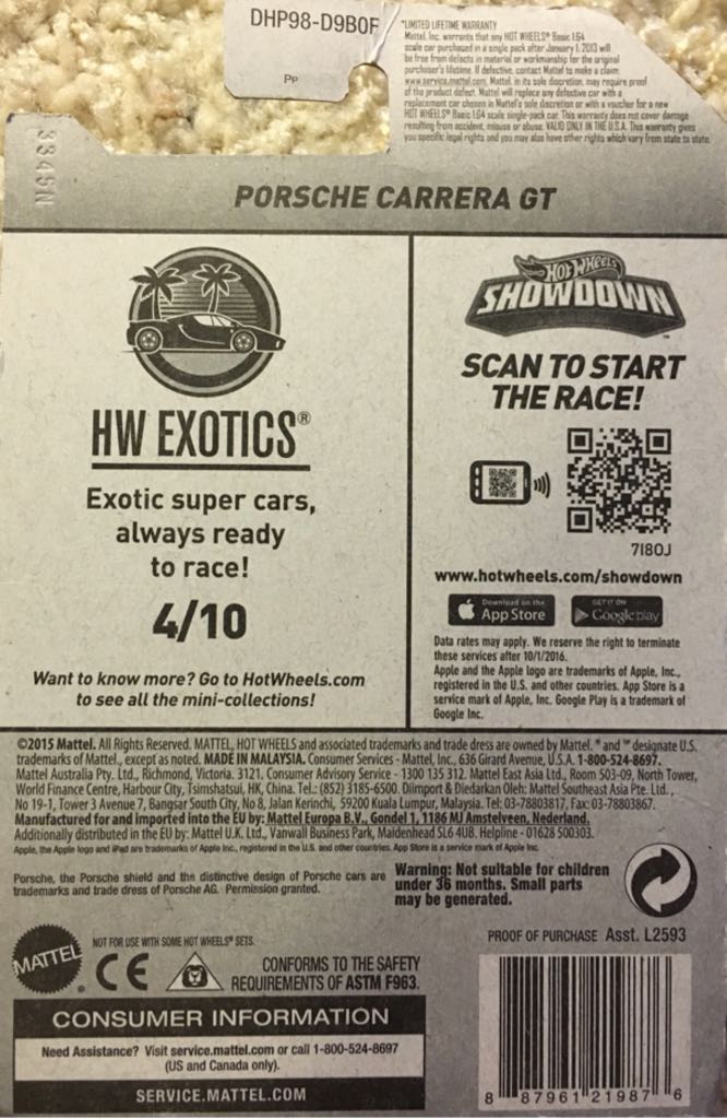 Porsche Carerra GT - ’16 HW Exotics toy car collectible - Main Image 2