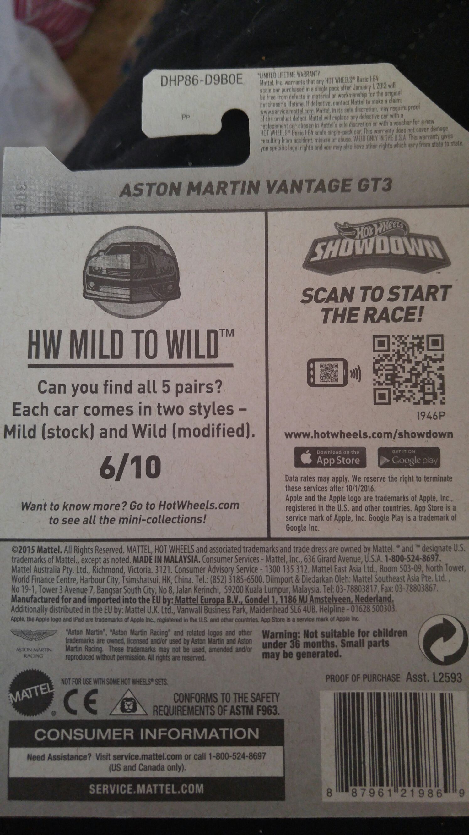 Aston Martin Vantage GT3 - 2016 - HW Mild To Wild toy car collectible - Main Image 2