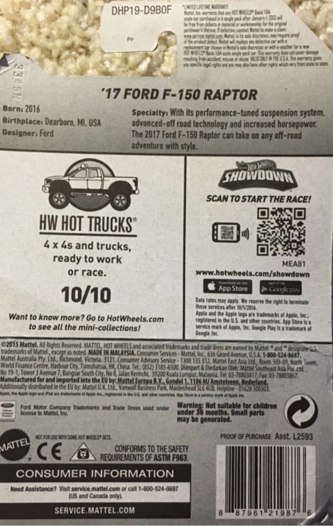 2017 Ford F-150 Raptor - HW Hot Trucks toy car collectible - Main Image 2