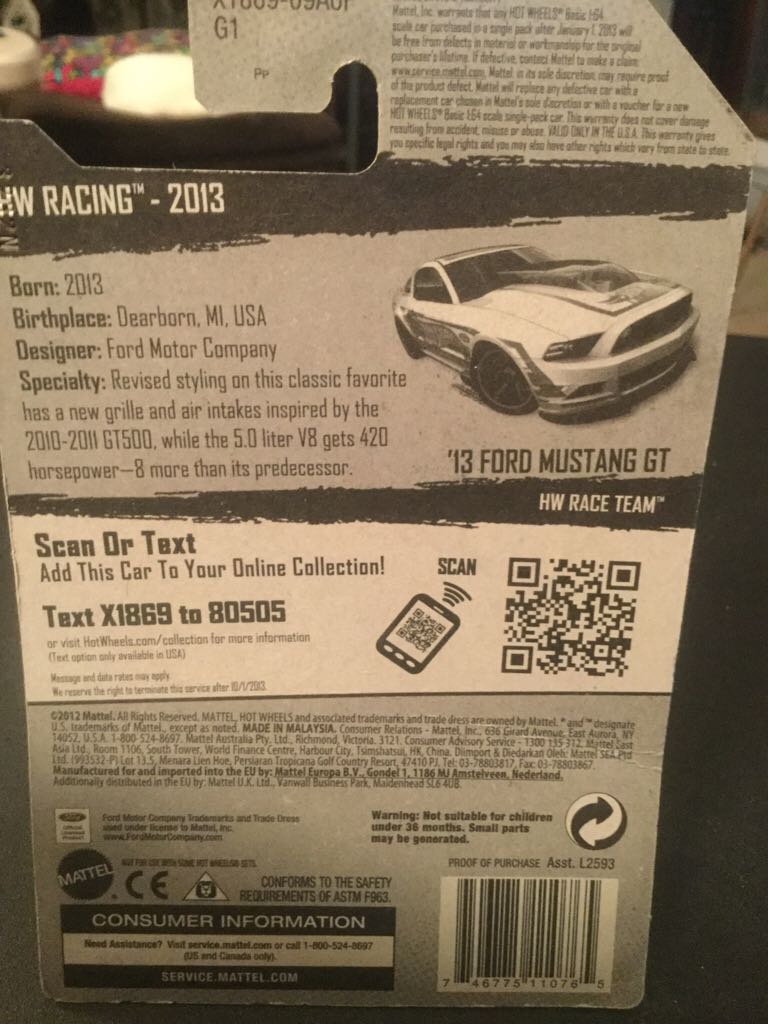 ’13 FORD MUSTANG GT - 2013 Hw Racing toy car collectible - Main Image 2